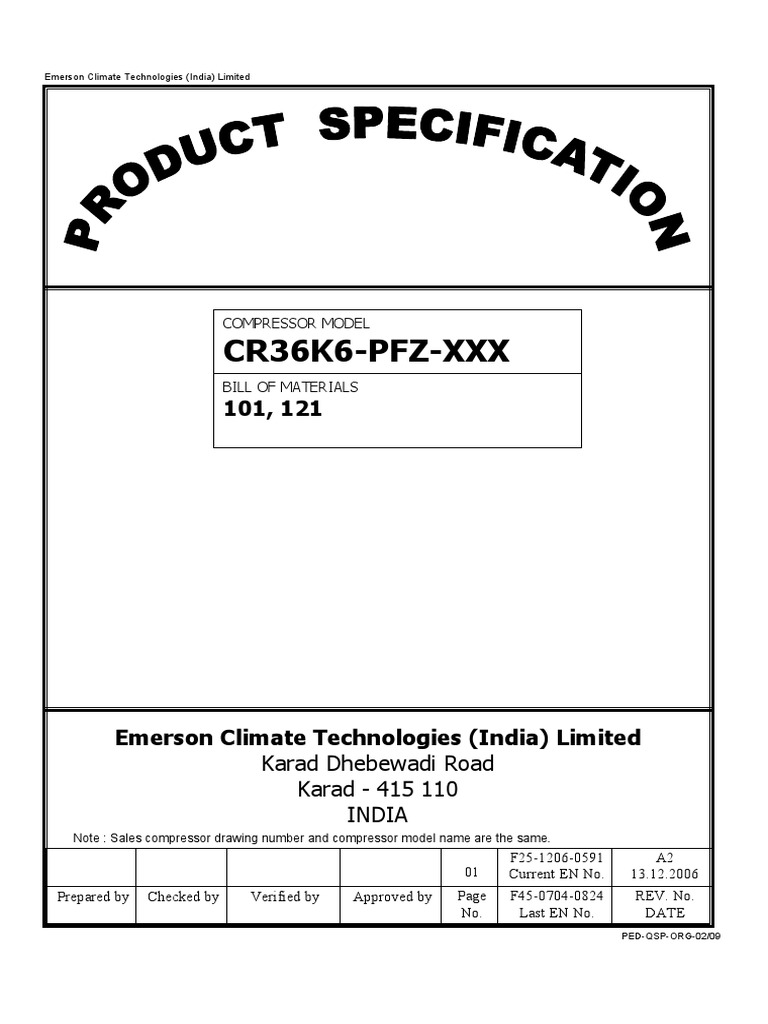 CR36K6-PFZ-XXX Compressor Specs | PDF | Heat Pump | Air Conditioning