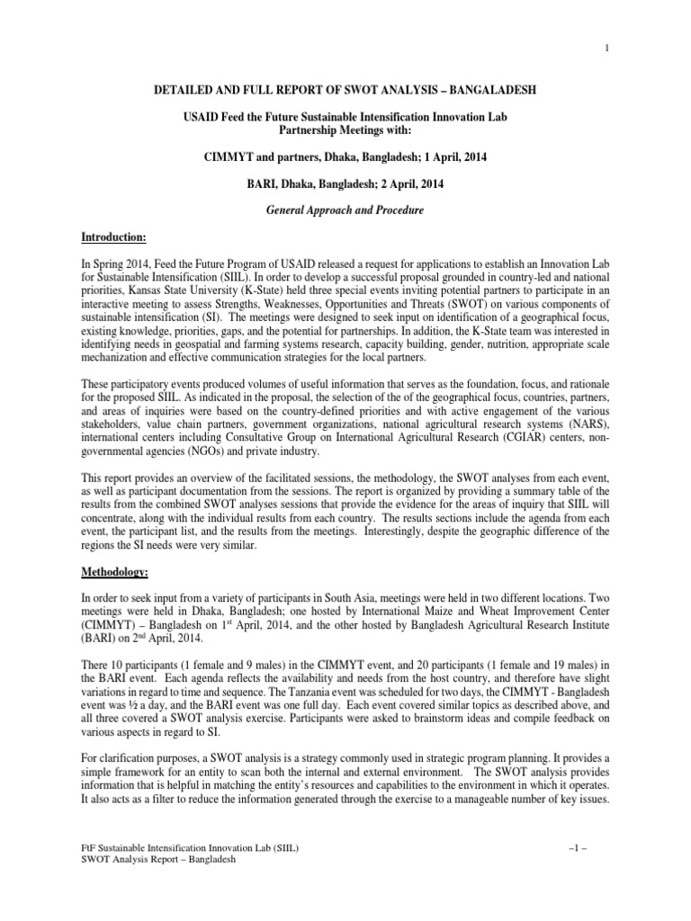 SWOT Analysis Report: Bangladesh 2014 | PDF | Swot Analysis | Agriculture