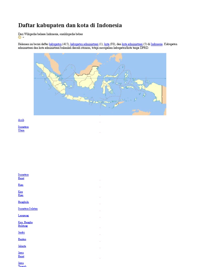  Daftar  Kabupaten  Dan  Kota  Di  Indonesia