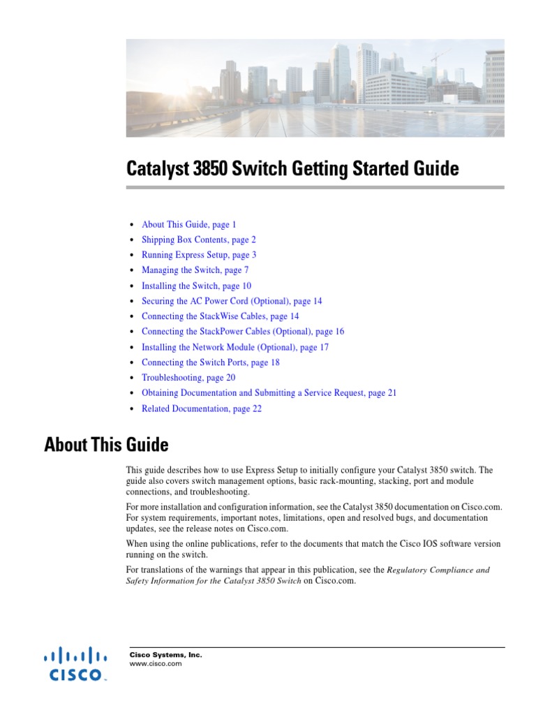 Cisco Catalyst 3850 Started Guide Command Line Interface Network Switch