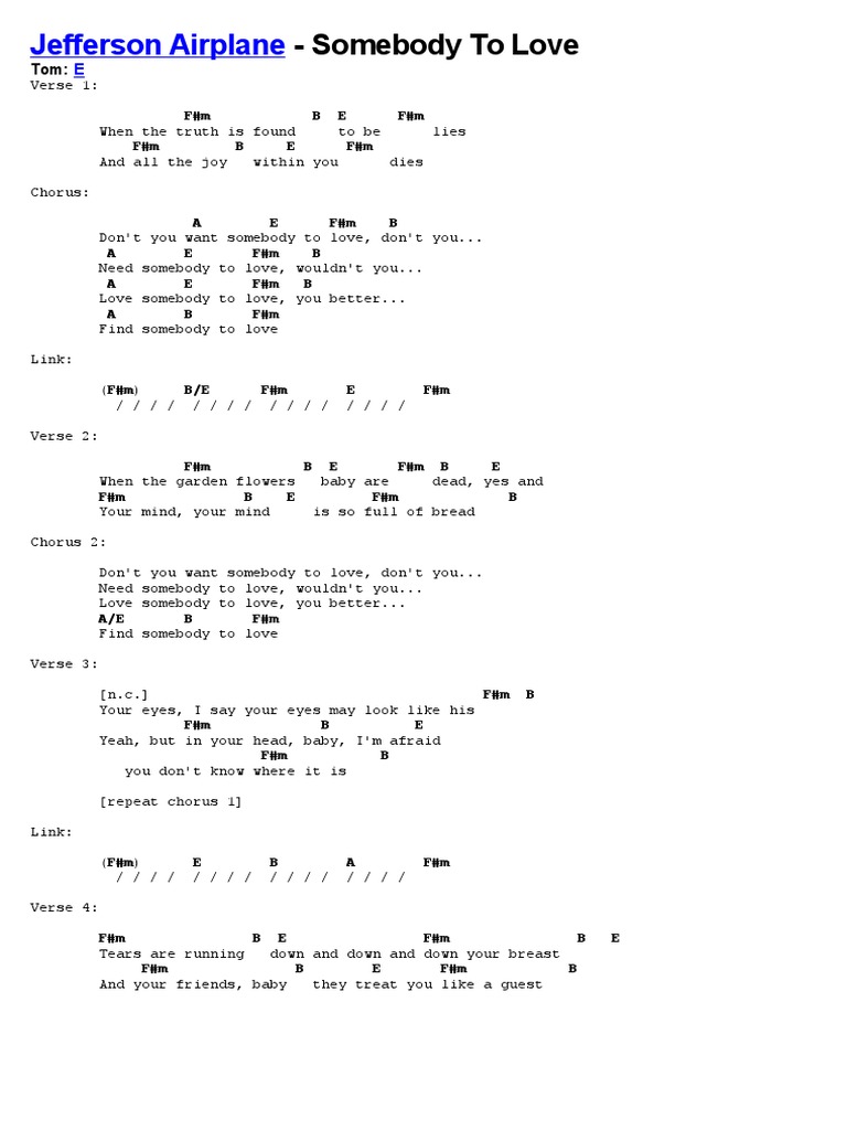 Lyrics and chords, Jefferson airplane, Music chords