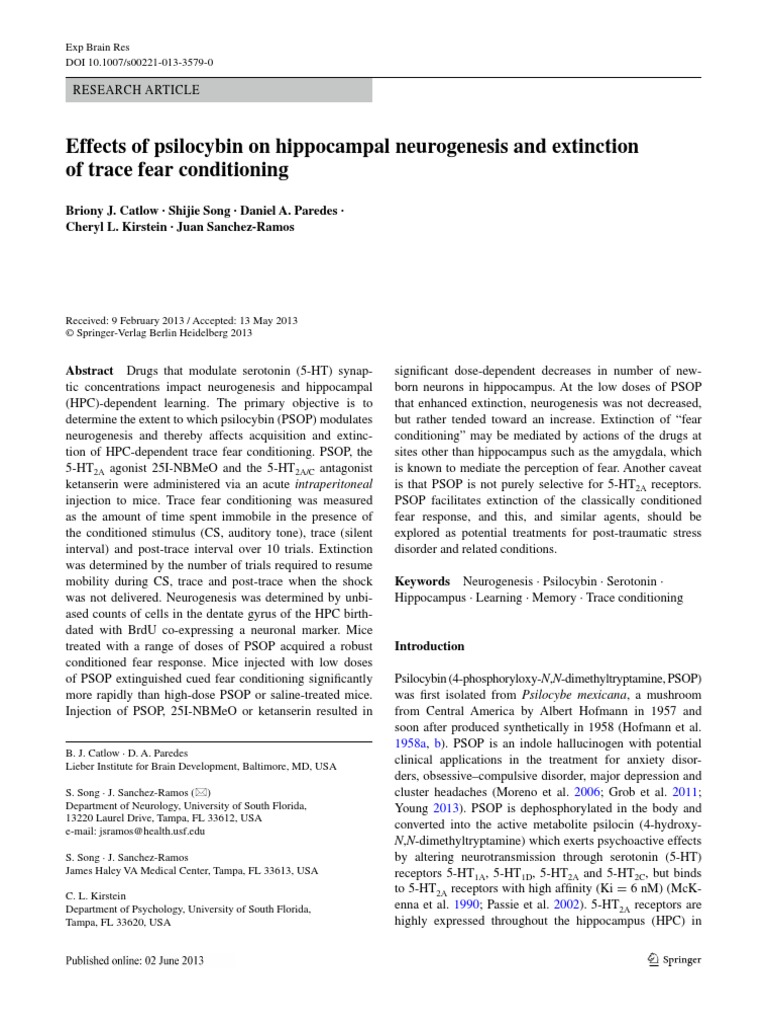 Effects of Psilocybin On Hippocampal Neurogenesis and Extinction of ...