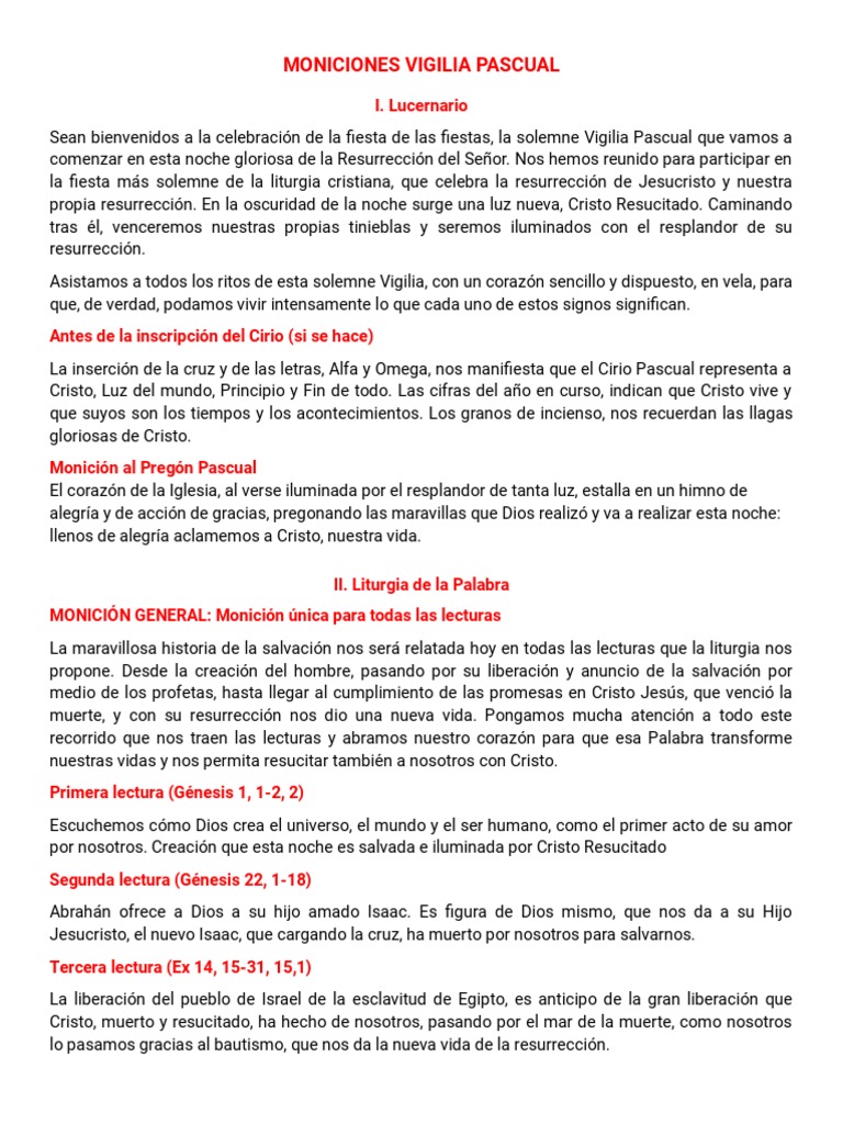 Moniciones Vigilia Pascual La resurrección de Jesús Cristo (título)