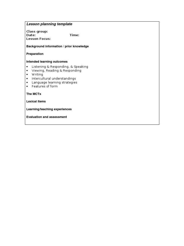 Lesson Planning Template PDF Teaching Learning