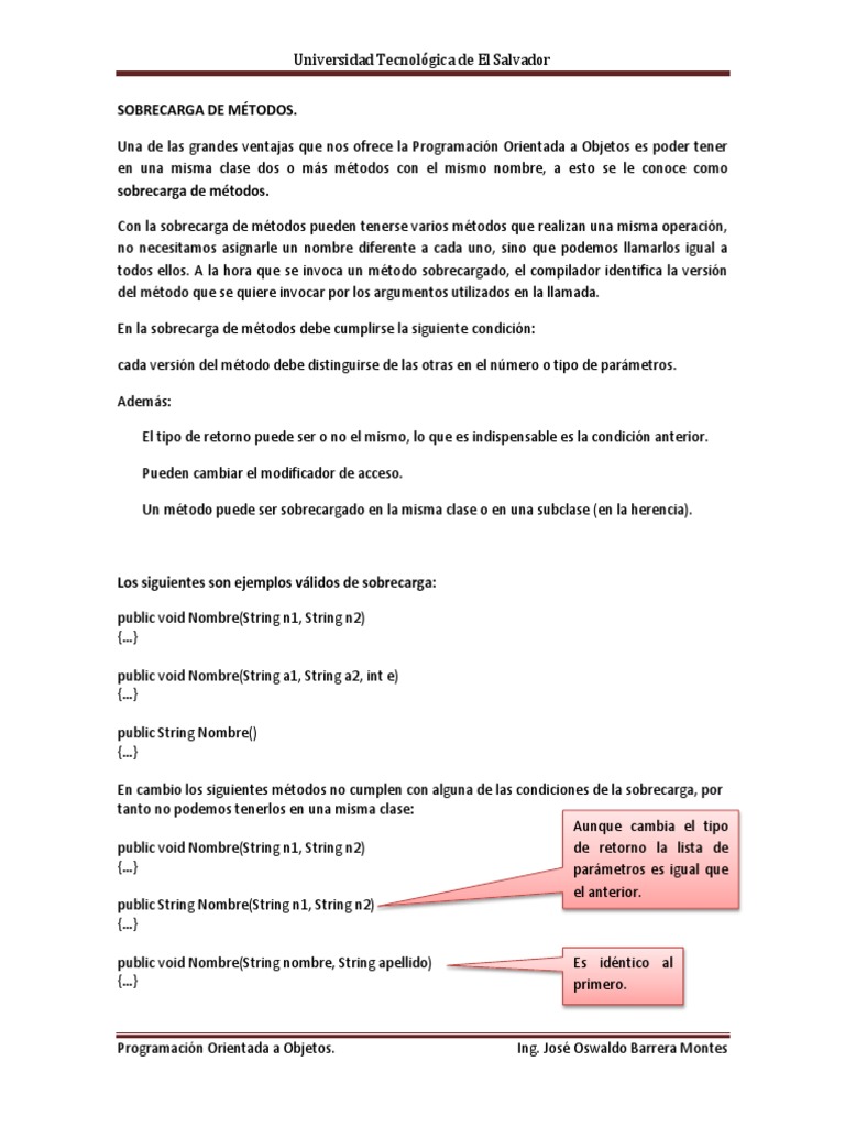 Sobrecarga de Mtodos | PDF | Objeto (informática) | Java (lenguaje de ...