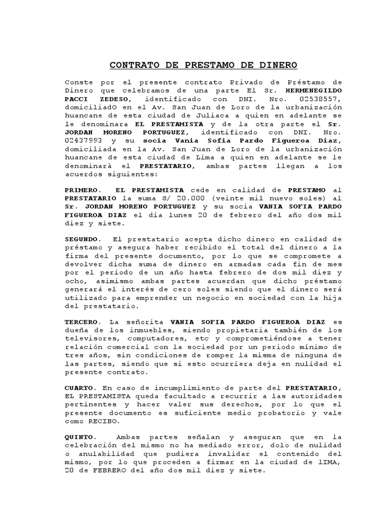 Contrato de Prestamo de Dinero