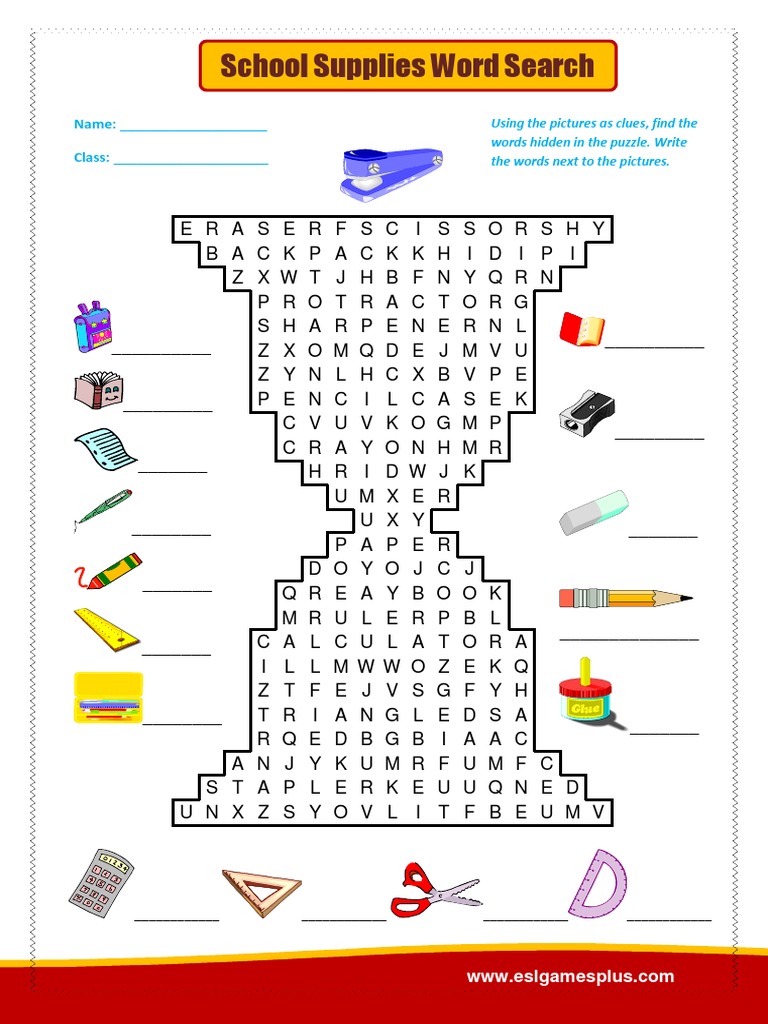 School Supplies Word Search Puzzle | PDF | Puzzles | Competition