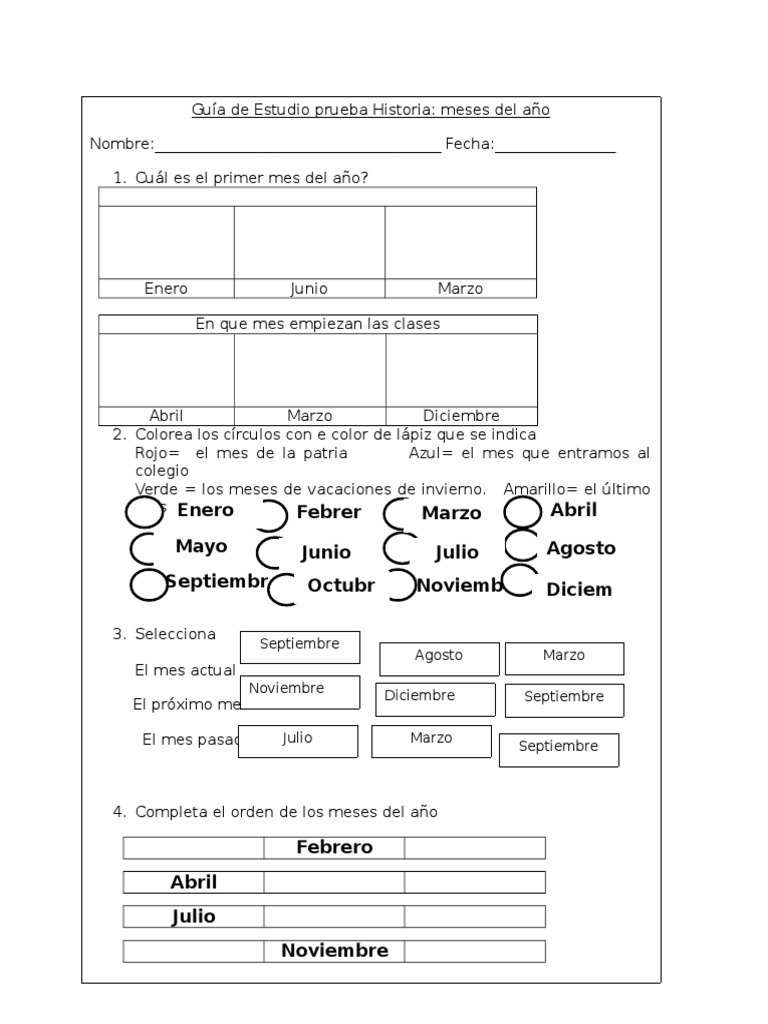 Guia De Estuio 1 Meses Del Año