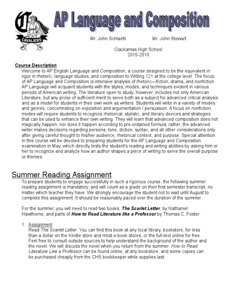 AP English Language Summer Reading Guide PDF Rhetoric Cognition