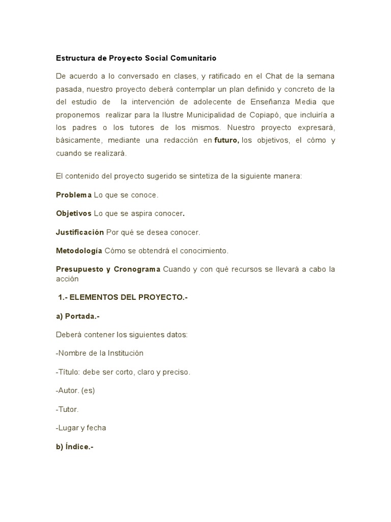 Estructura de Proyecto Social Comunitario | PDF | Recursos humanos ...