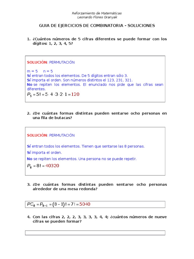 Guia de Ejercicios de Combinatoria | PDF | Artes del Lenguaje y ...