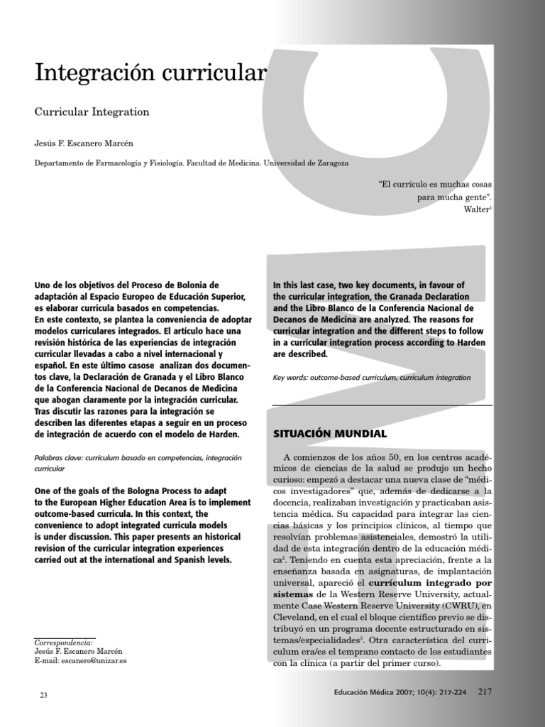 Curriculum Integrado o Integración Curricular | PDF | Medicina | Maestros