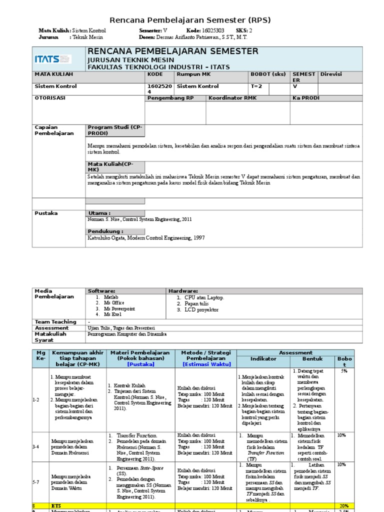 RPS Sistem Kontrol Teknik Mesin | PDF