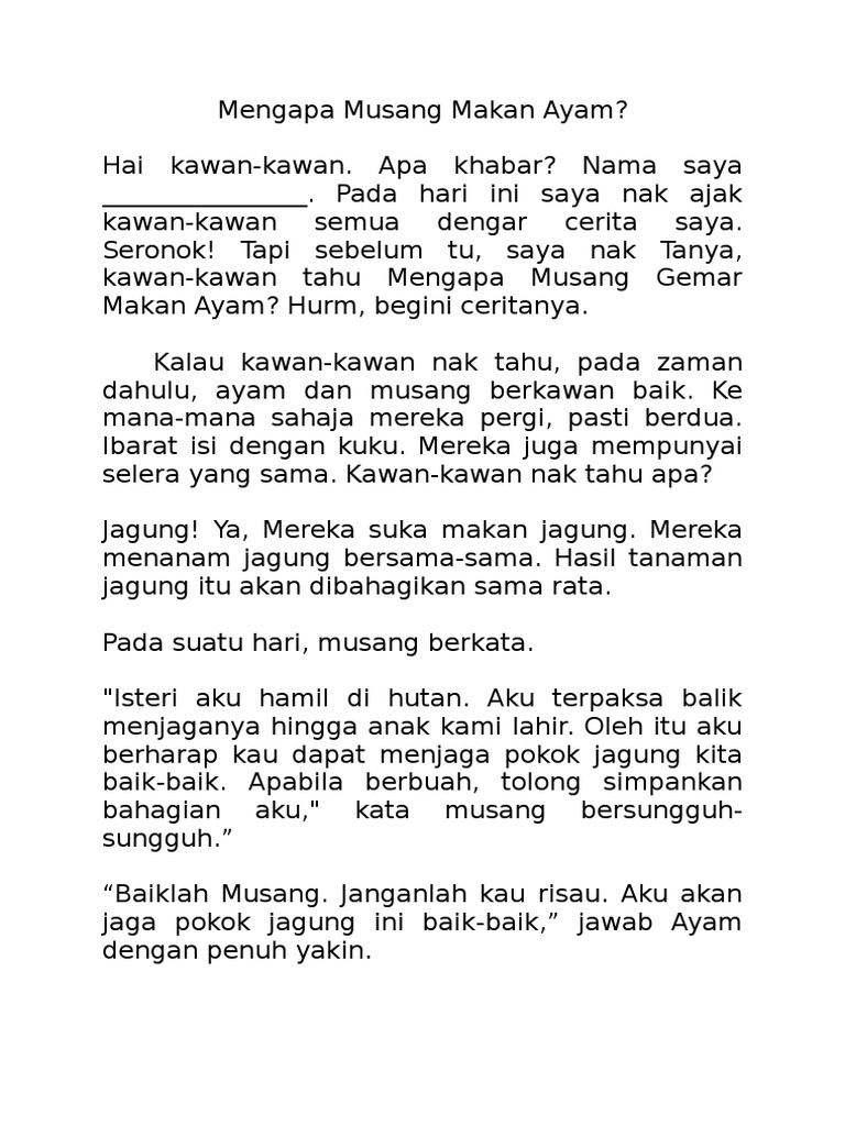 teks cerita tahap 1