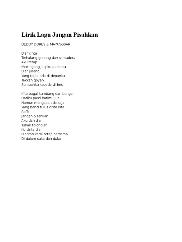 Lirik Lagu Jangan Pisahkan Pdf