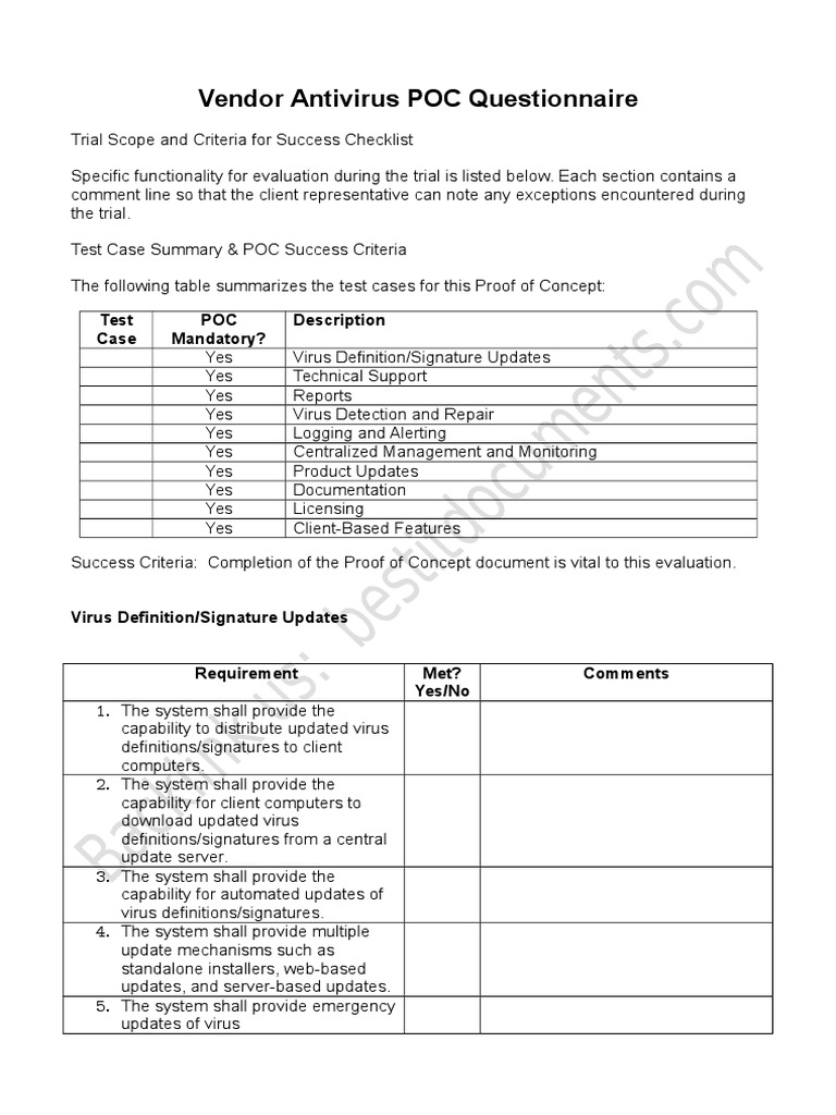 Antivirus POC Success Criteria Checklist | PDF