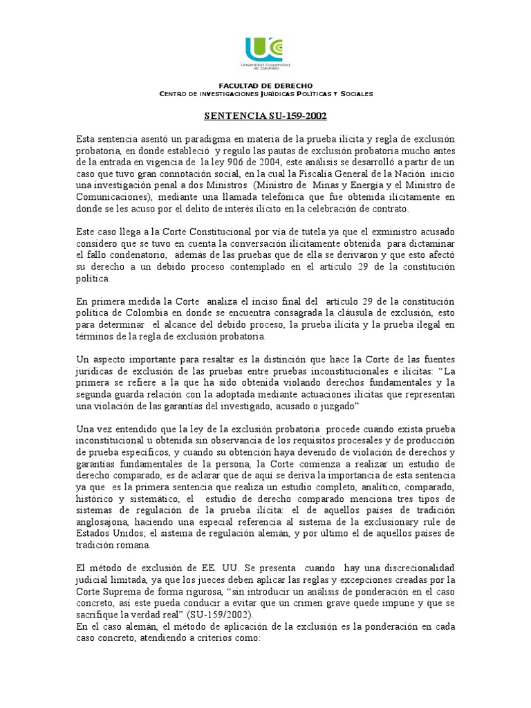 Sentencia SU 159-2002 Casi | PDF | Debido al proceso | Derecho penal