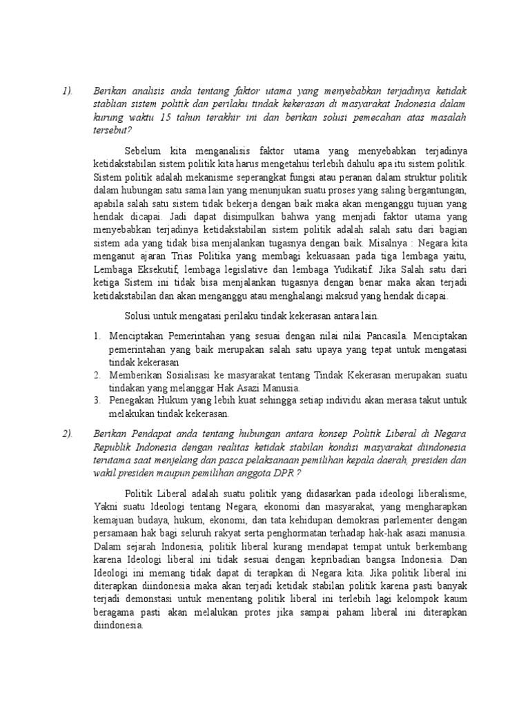 Contoh Soal Dan Jawaban Mata Kuliah Ilmu Politik PDF