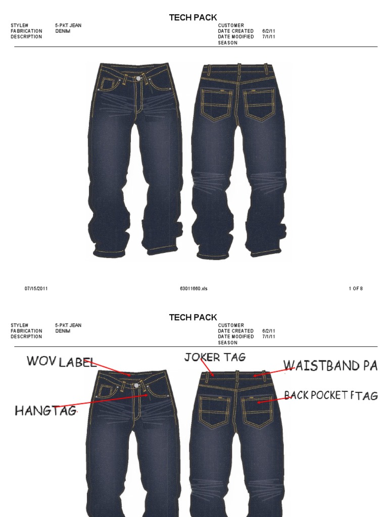 5-PKT JEAN Tech Pack Details | PDF | Seam (Sewing) | Trousers