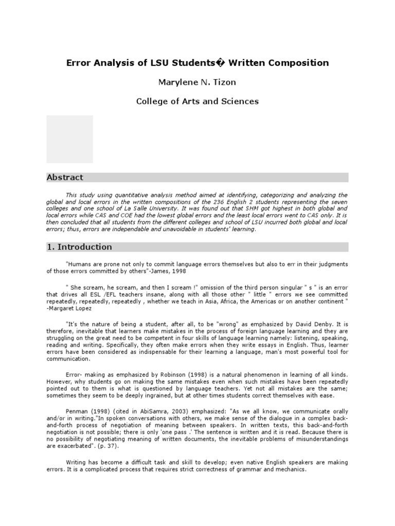 LSU Student Writing Error Analysis | PDF | Second Language | Second ...