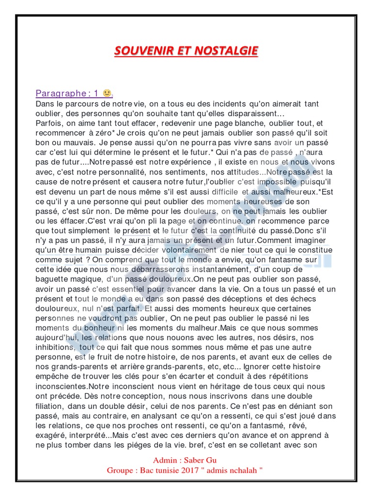 Souvenir Francais PDF Nostalgie (sentiment) Bonheur