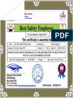 Ramy Nabil Best Safety Employee Award Certificate For Month April 2017