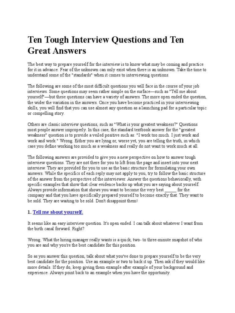 Tough Interview Questions & Answers Guide | PDF | Competence (Human ...