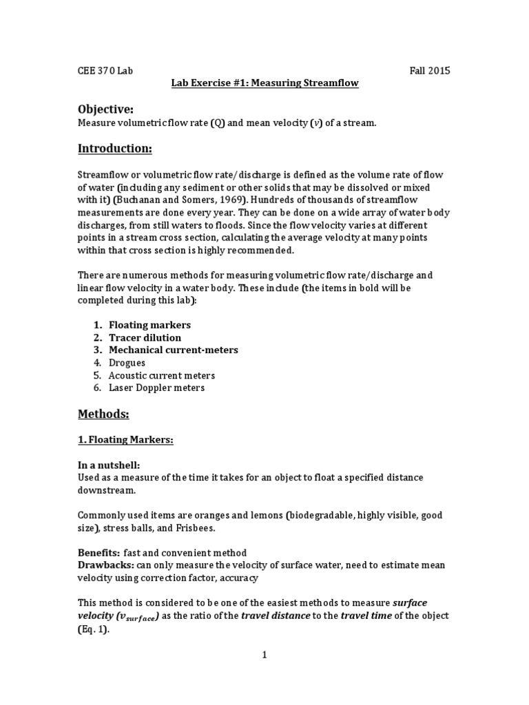 Stream Flow Lab PDF Electrical Resistivity And Conductivity