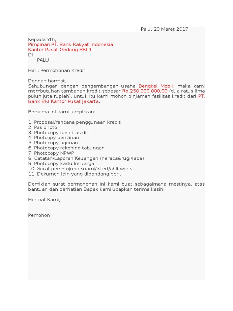 Surat Permohonan Kredit  PDF