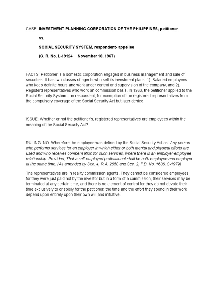 Investment Planning Corporation Vs Sss PDF