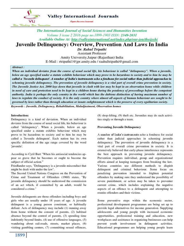 Cite As - Juvenile Delinquency - Overview, Prevention and Laws in India ...