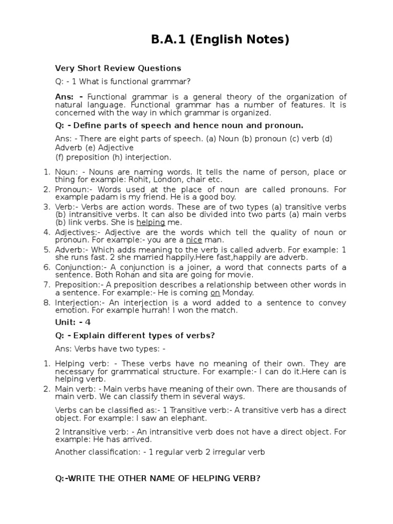 B.A. 1st Year English Grammar Notes | PDF | Language Arts & Discipline ...