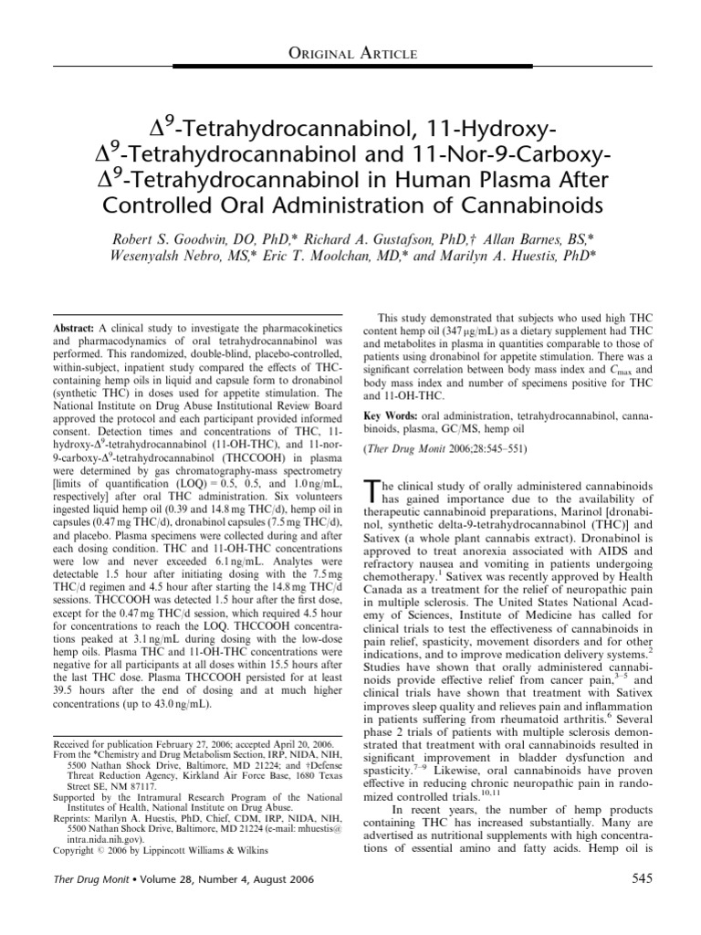 THC Blood Levels PDF Tetrahydrocannabinol Cannabis (Drug)