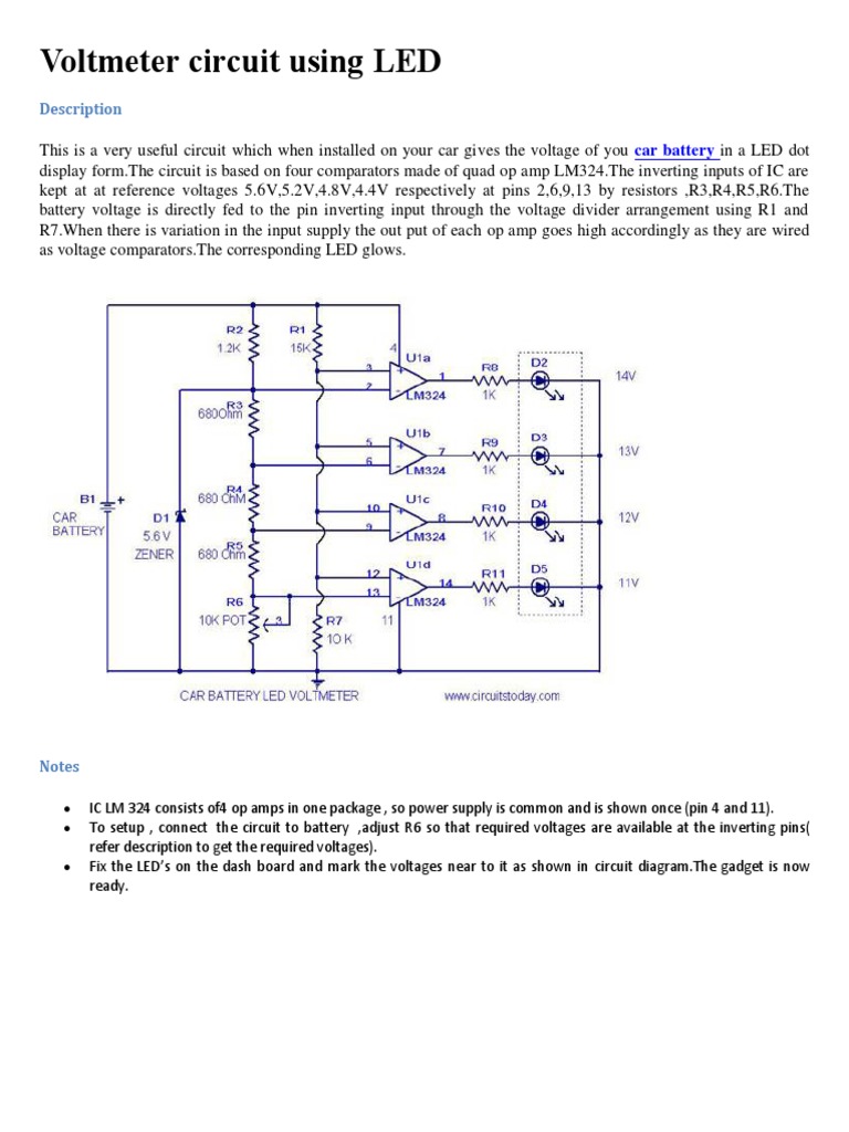 Voltmeter Circuit Using LED