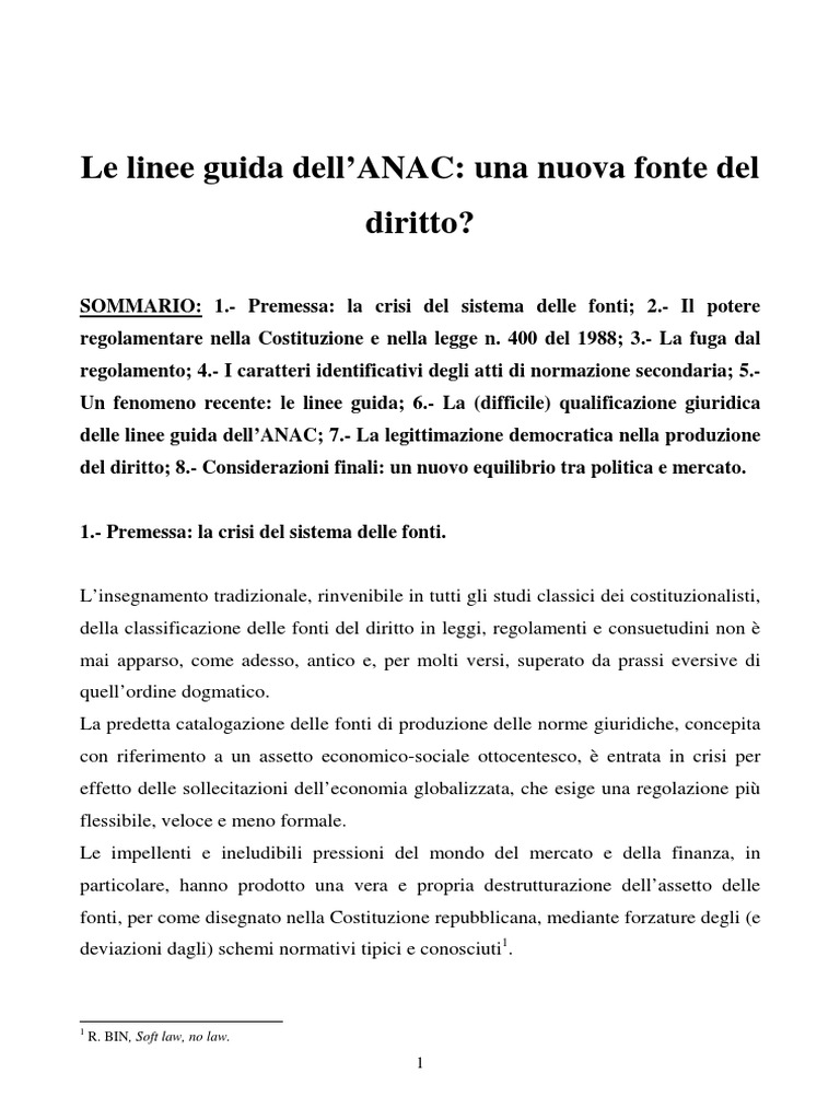 Le Linee Guida Dell Anac Una Nuova Fonte Del Diritto