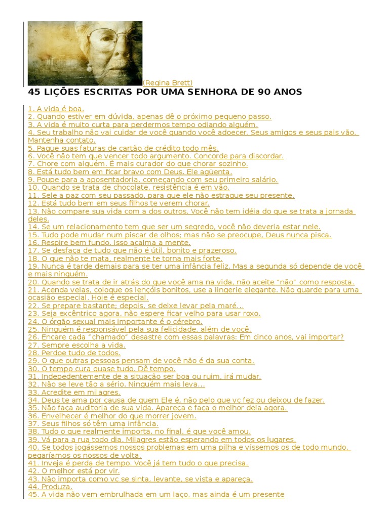 45 Lições Escritas Por Uma Senhora De 90 Anos Pdf Amor
