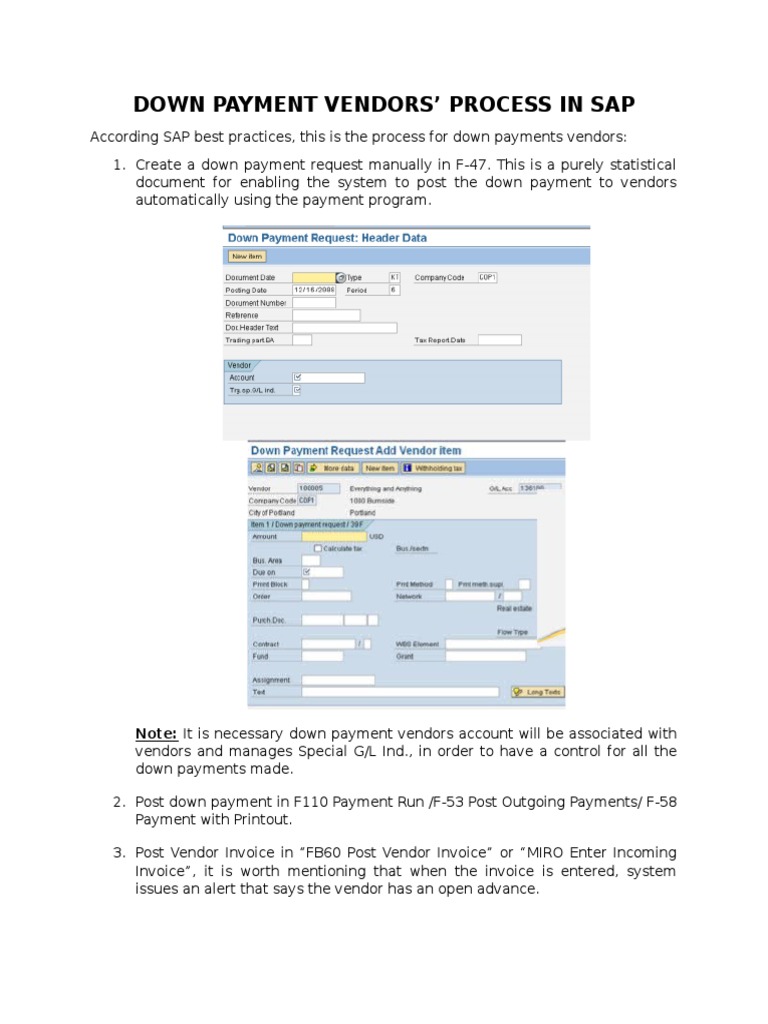 Down Payment Vendors in Sap | PDF