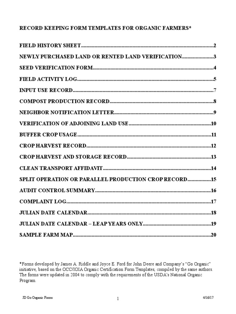 Organic Farm Record Keeping Templates | PDF | Organic Farming | Tillage