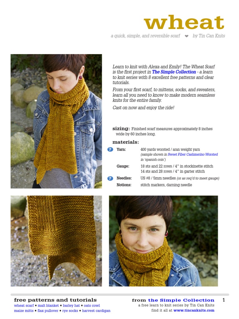 Wheat A Quick, Simple, and Reversible Scarf by Tin Can Knits PDF