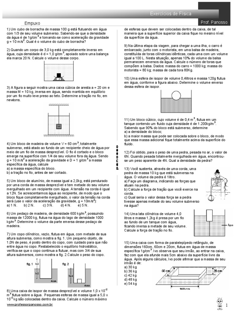 Exercícios de Física sobre Empuxo e Flutuação de Corpos | PDF ...