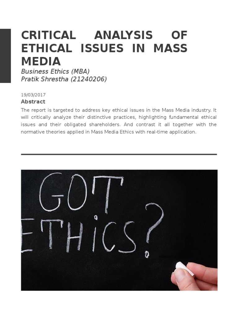 Ethical Issues in Mass Media Analysis | PDF | Mass Media | Journalism