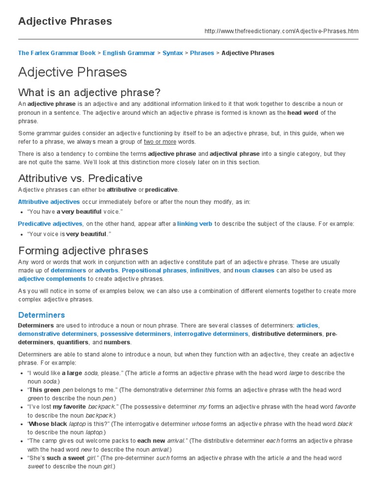 Adjective Phrases | Adjective | Adverb