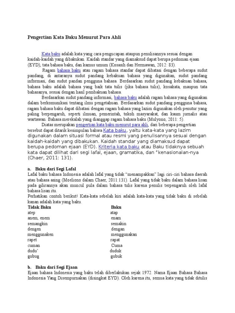 Pengertian Kata Baku Menurut para Ahli | PDF