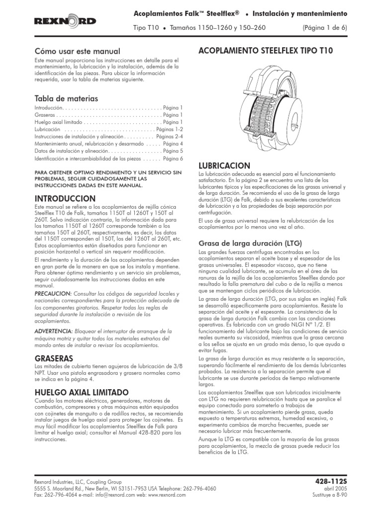 428 112s Falk Steelflex Type T10, Sizes 150 260,1150 1260 Grid