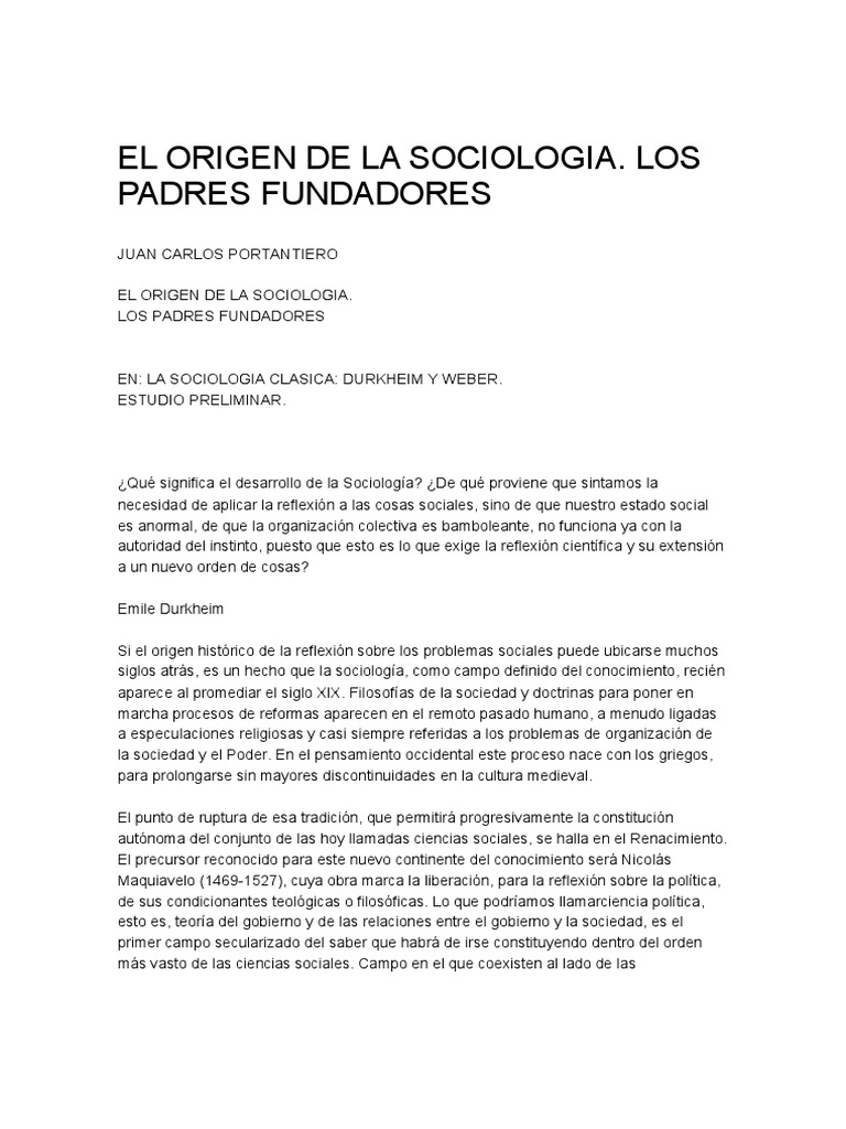 El Origen de La Sociologia Los Padres Fundadores