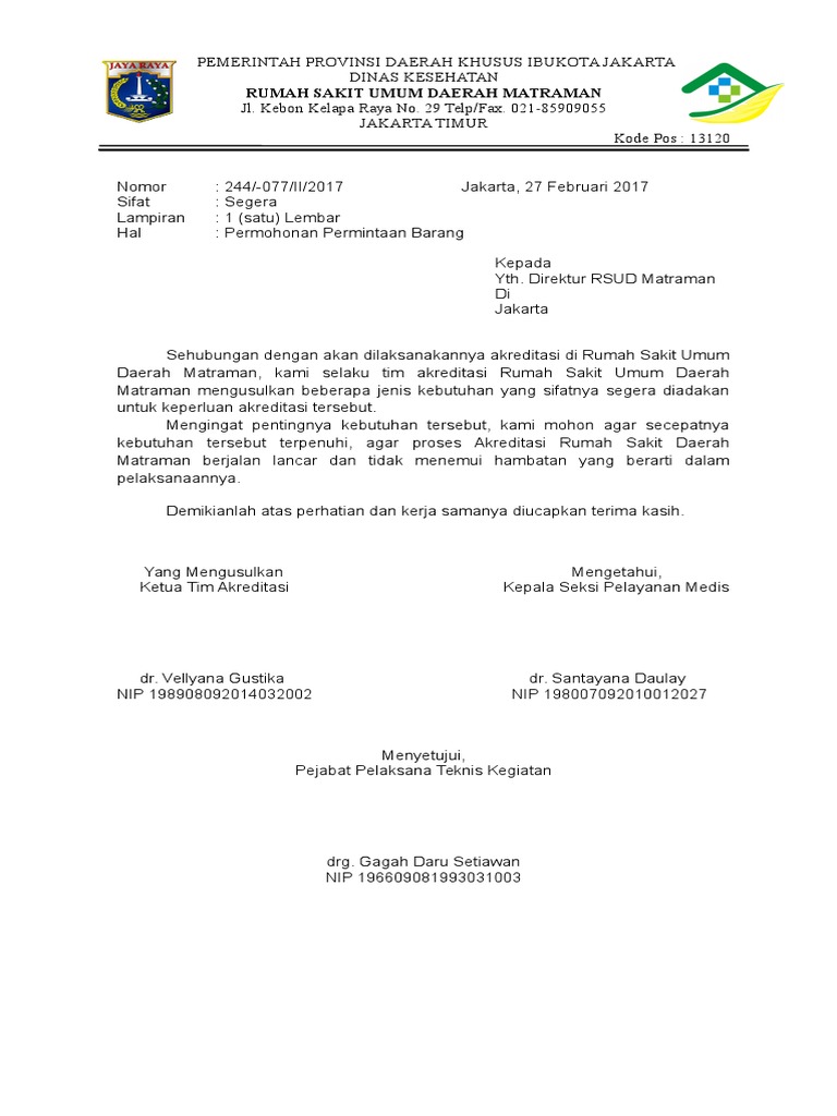 Surat Pengajuan Contoh Nota Dinas Permintaan Barang Contoh Surat - Riset