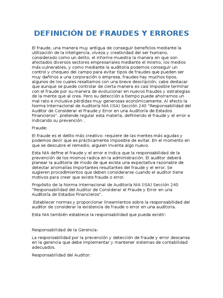 Definición de Fraudes y Errores | PDF | Contralor | Contabilidad