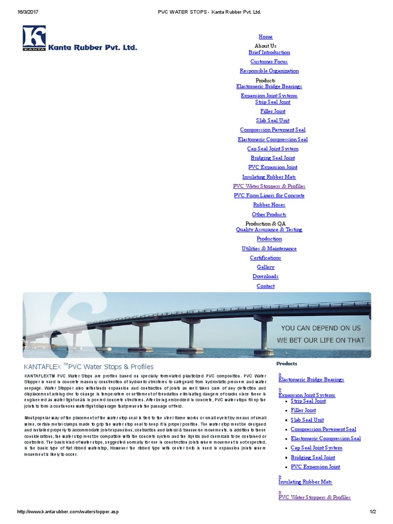 PVC Water Stops - Kanta Rubber PVT | PDF | Polyvinyl Chloride | Concrete