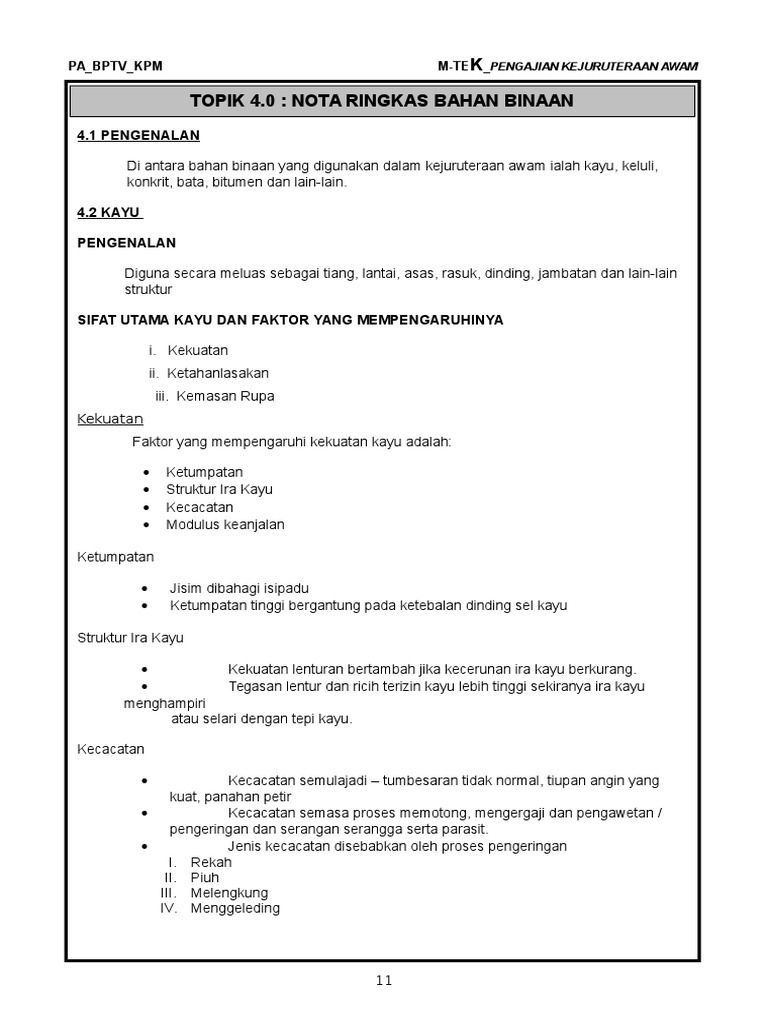 Nota Ringkas Bahan Binaan Pka