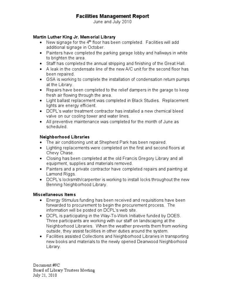 Document #9C - Facilities Management Report | PDF